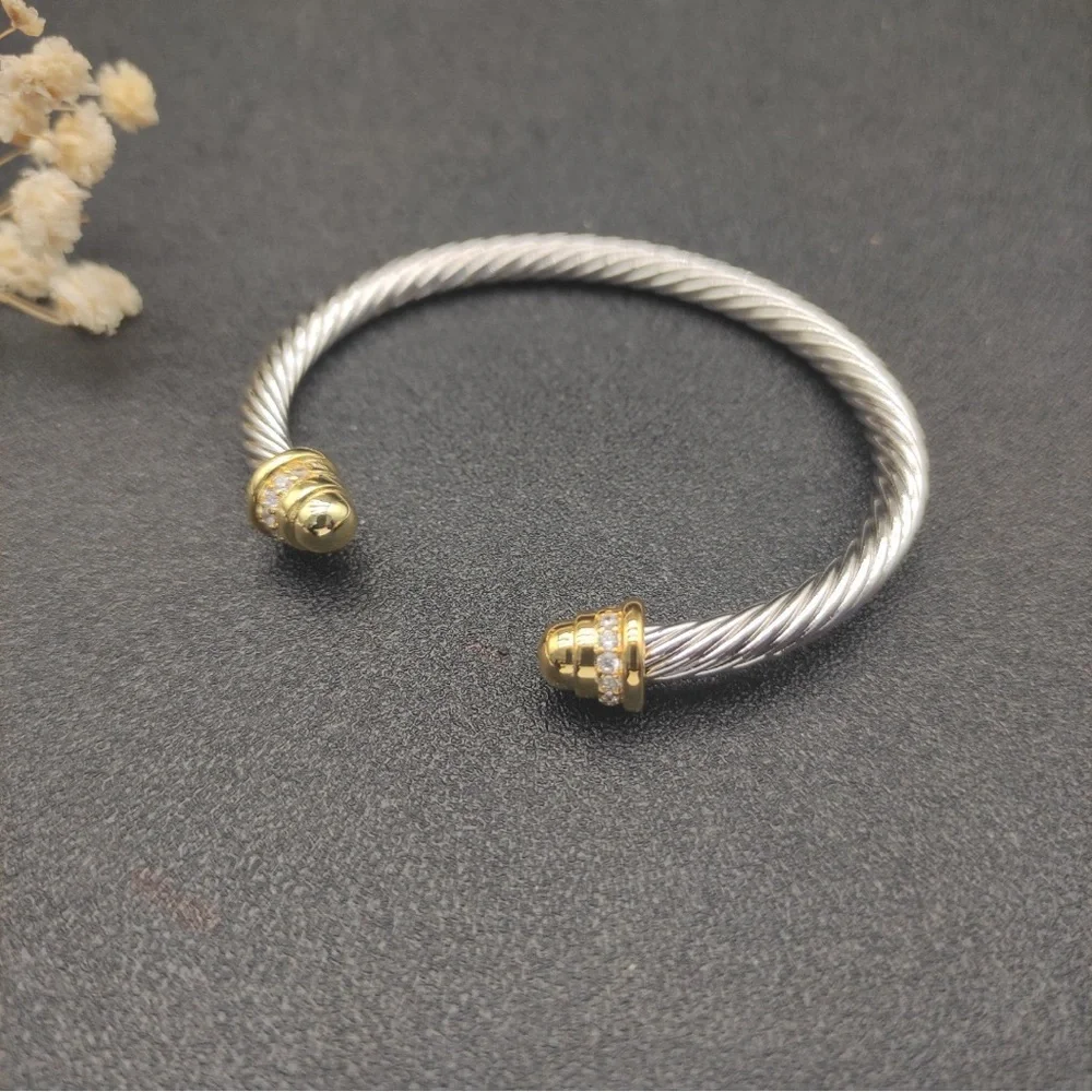 David Yurman Two-Tone Twisted Cable Cuff with Gold Tips